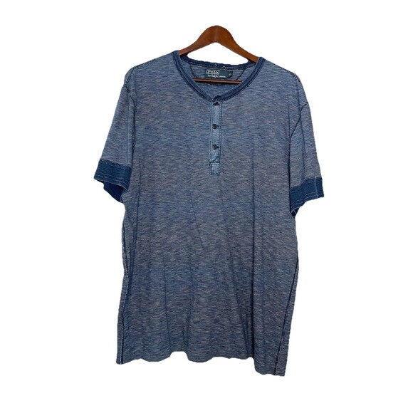 Polo Ralph Lauren Men's XL Blue Striped Classic Tshirt Button Detail - Picture 1 of 4